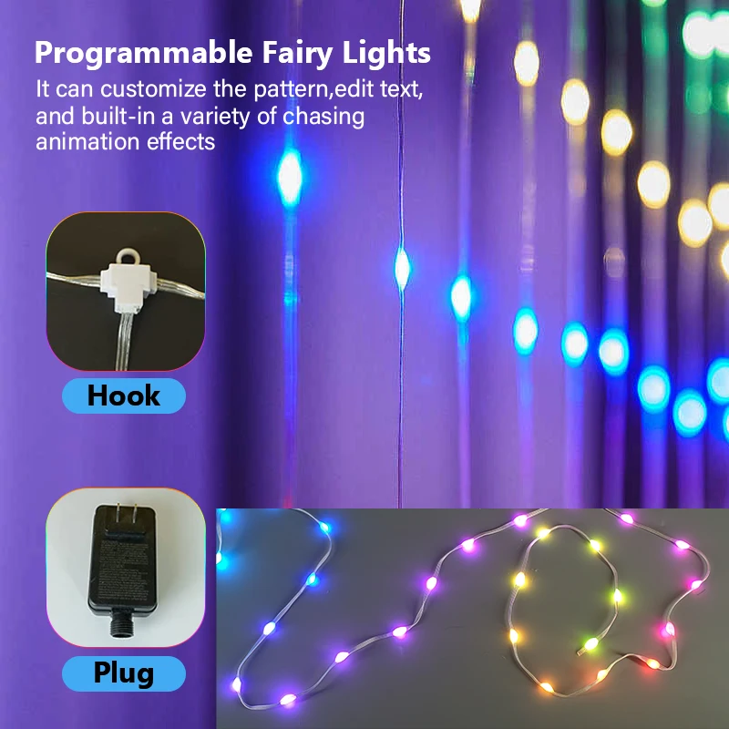 Programmable Colorful Smart LED Window Hanging Curtain Lights,400 RGB APP Remote Control DIY Text and Pattern Fairy Garland home