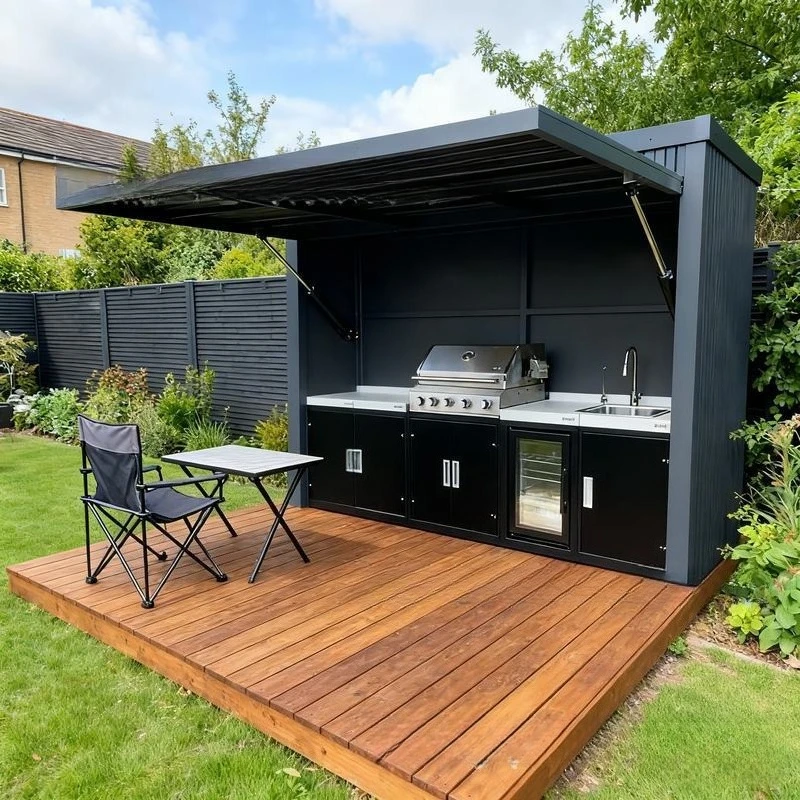 Stainless steel outdoor barbecue one button electric door integral kitchen
