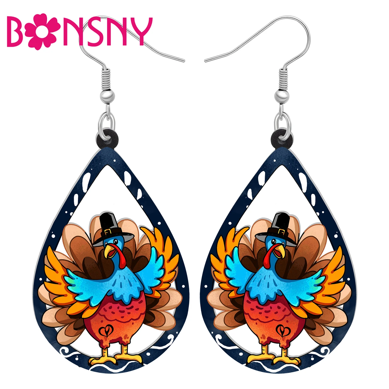 BONSNY Acrylic Thanksgiving Turkey Teardrop Earrings Cute Chicken Farm Animal Fall Jewelry Thankful Gifts For Women Girls Charms