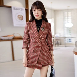 Fashion DesignerLuxury 2 Piece Set Autumn Winter Women Tweed Blazer Shorts Suits Outfits Casual Matching Set S-4XL Size Clothing