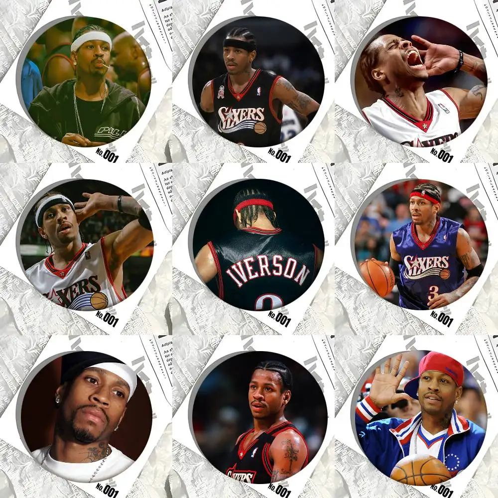 Basketball Star A-Allen-Iverson Round Badge Creative Brooch Clothing Backpack Accessories Lapel Pin