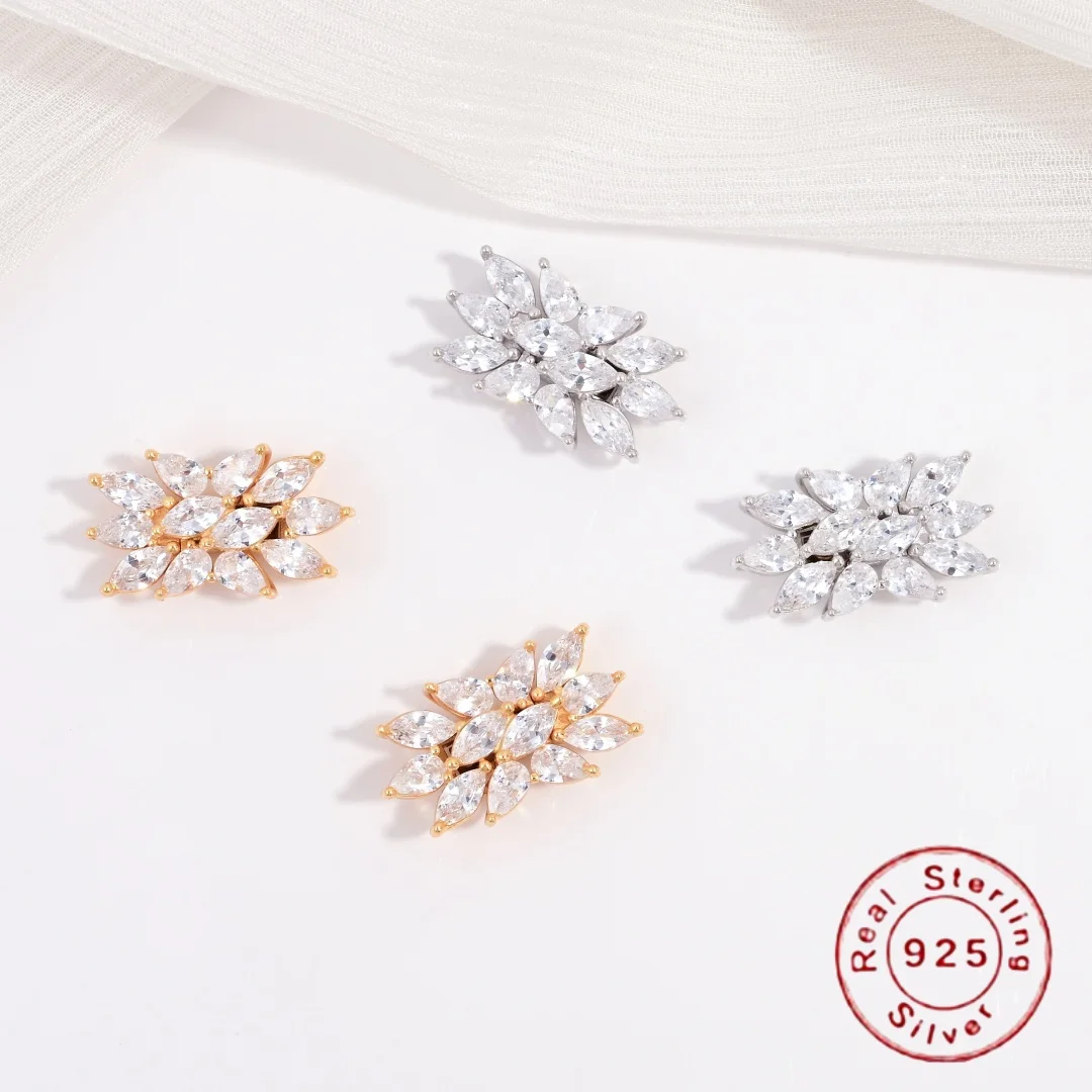 

Застежка-коннектор из стерлингового серебра S925 с цирконами в форме лепестков для браслетов и ожерелий ручной работы, аксессуары для самостоятельного изготовления, SK166