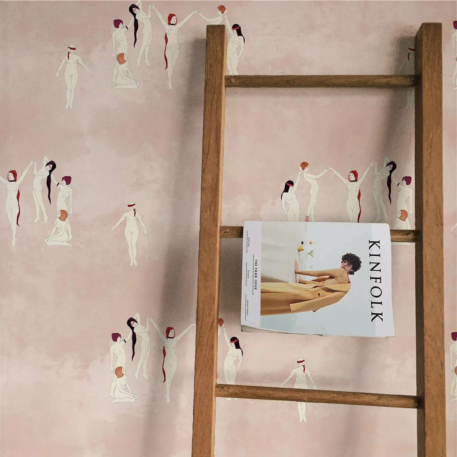 Beautiful Woman dancing Wallpaper in Pink, Vintage Pink Dancing Self Adhesive Wall Mural, Light Pink Wall Covering