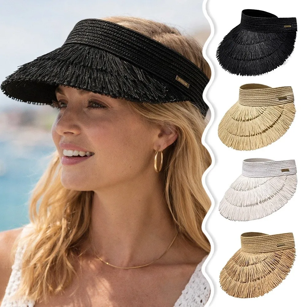 

Fashion Tassel Sun Hat Wide Brim UV Protection Straw Hat Breathable Casual Beach Cap Women's