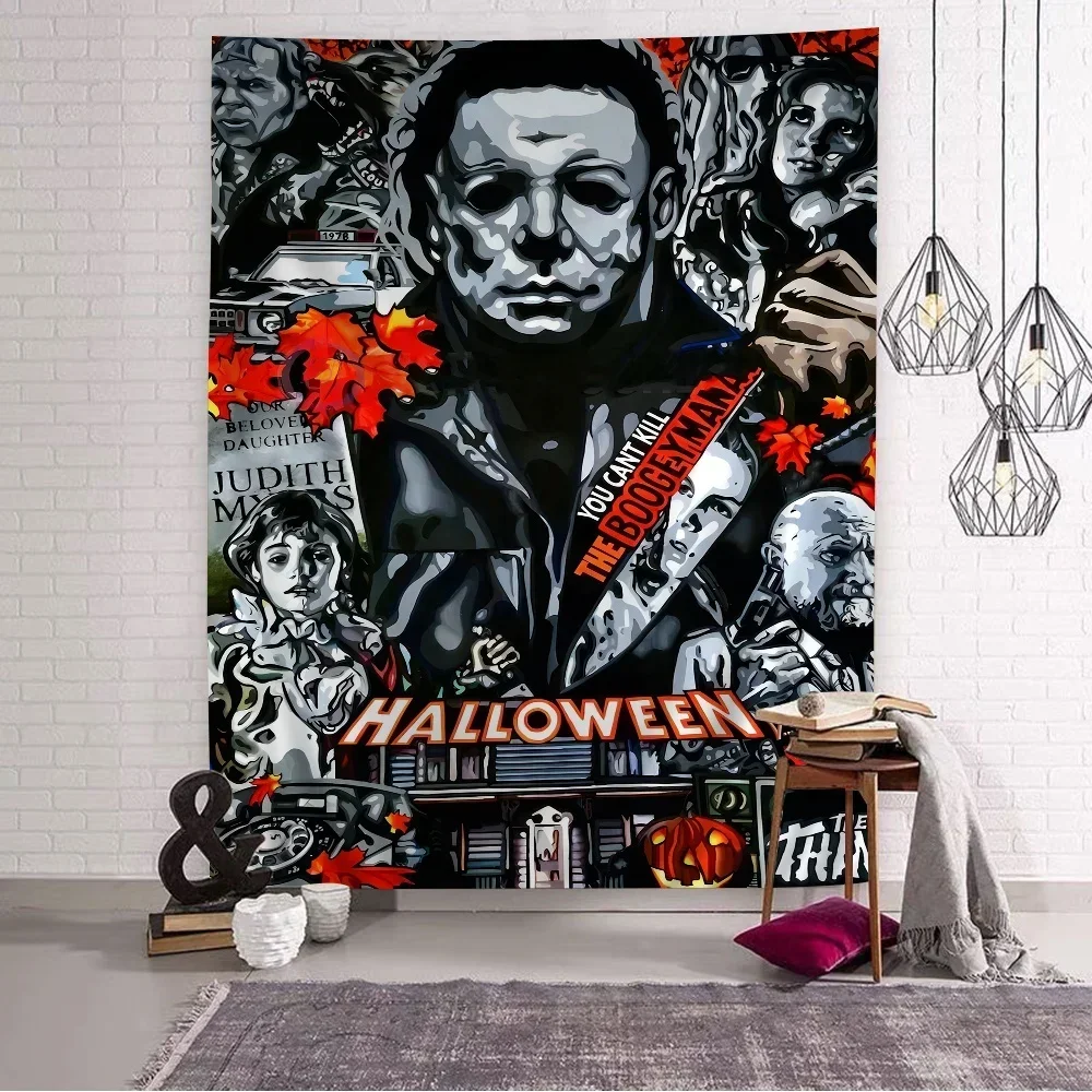Film d'horreur américain Halloween Michael Myers imprimé grand tapisserie murale suspendue Tarot Hippie tapis mural décor de vacances à la maison