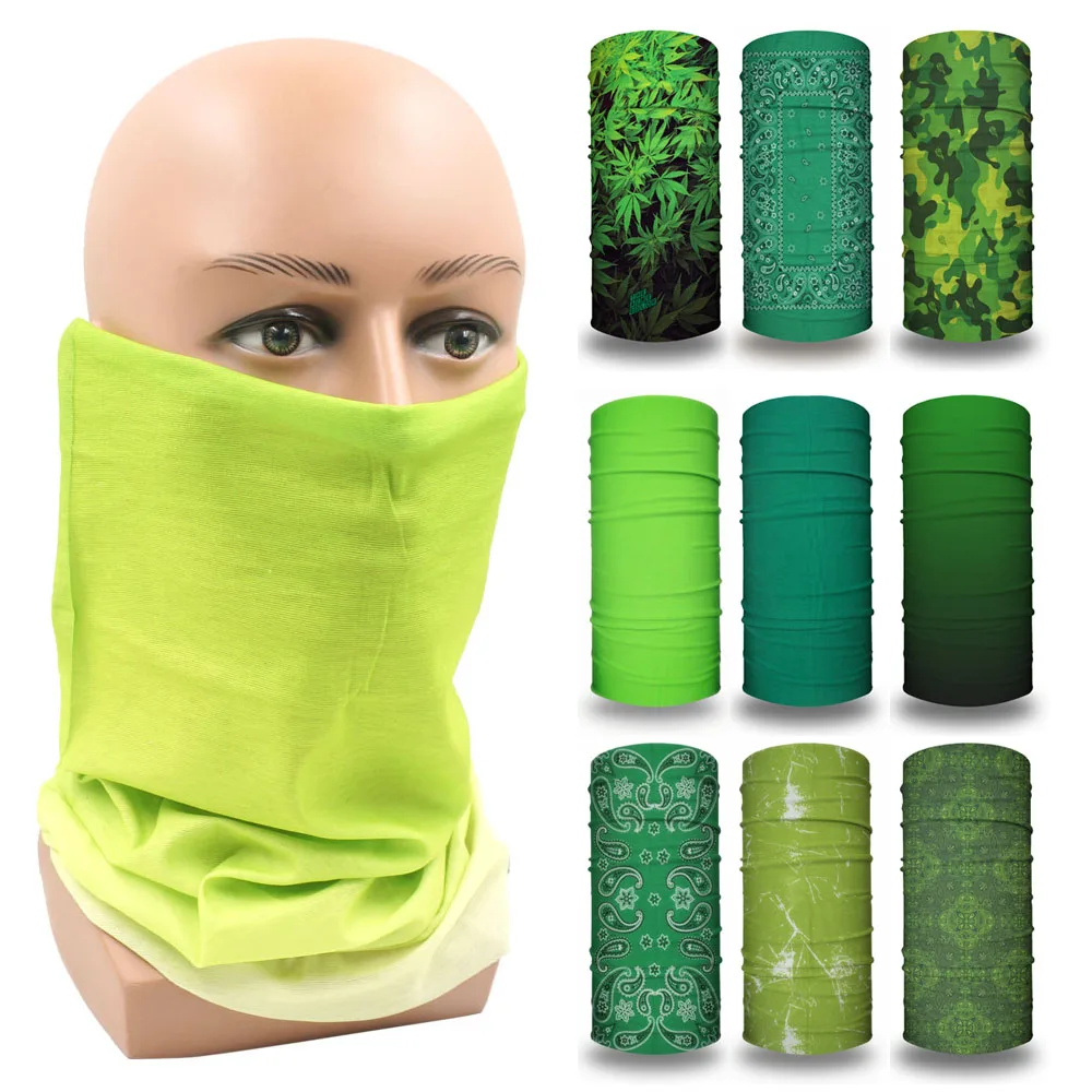 Green Face Bandanas Cover Hiking Neck Gaiter Men Women Running Camping Outdoor Headband Thin Seamless Tube Cycling Head Scarf