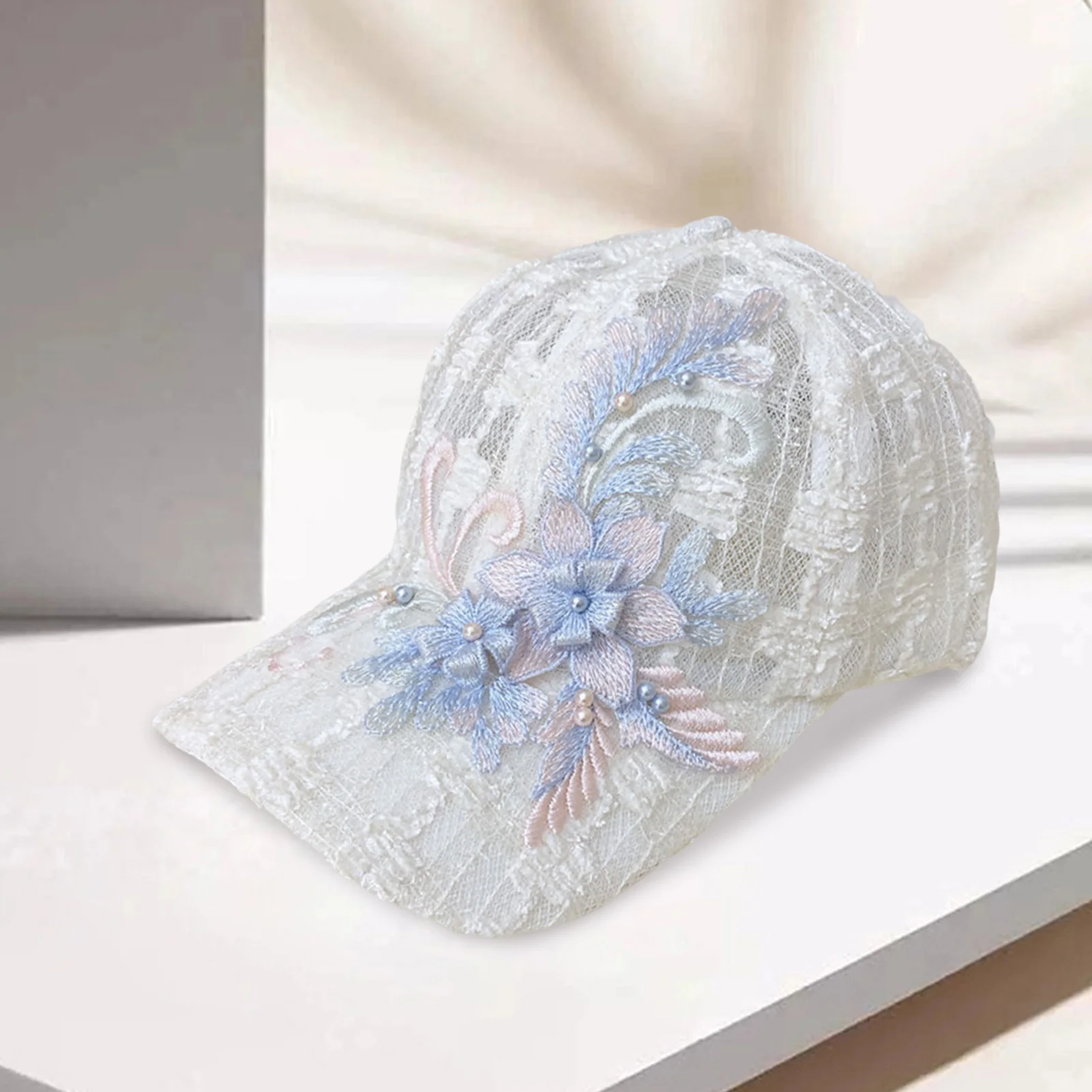 New Hot Womens Basic Baseball Cap Flower Embroidery Breathable Quick Drying Lace Hats for Outdoor Fising Camping