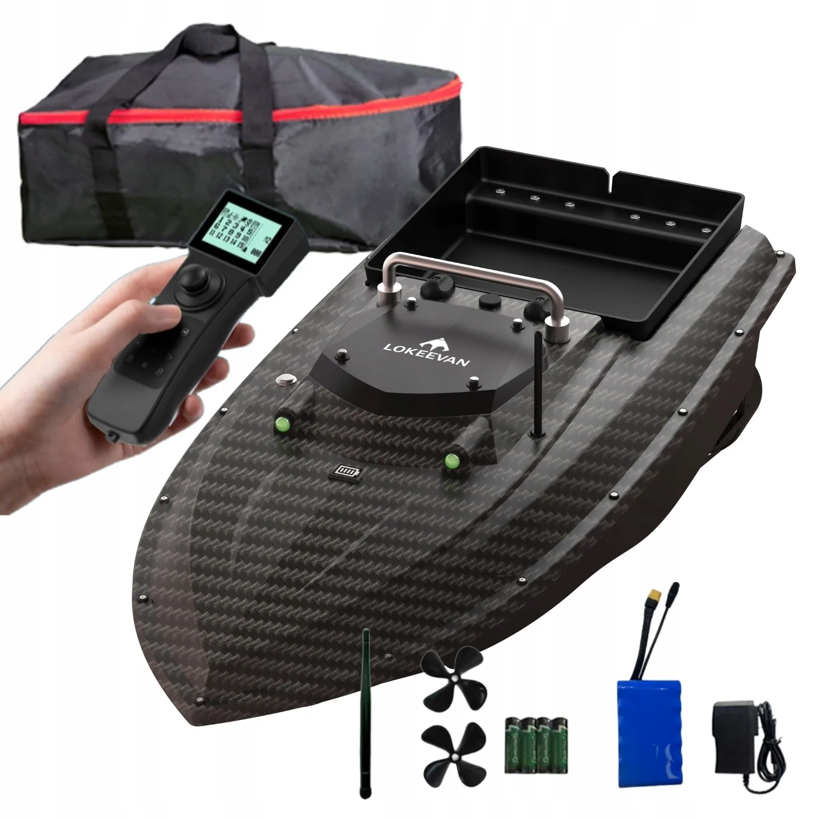 LOKEEVAN Visvoerboot 46800 mAh Aaswerper Visvinder 3KG Laadcapaciteit Aaswerper, 500M Bereik, 2.4G Afstandsbediening, Automatische Terugkeer & 100 Waypoints, LED Nachtverlichting