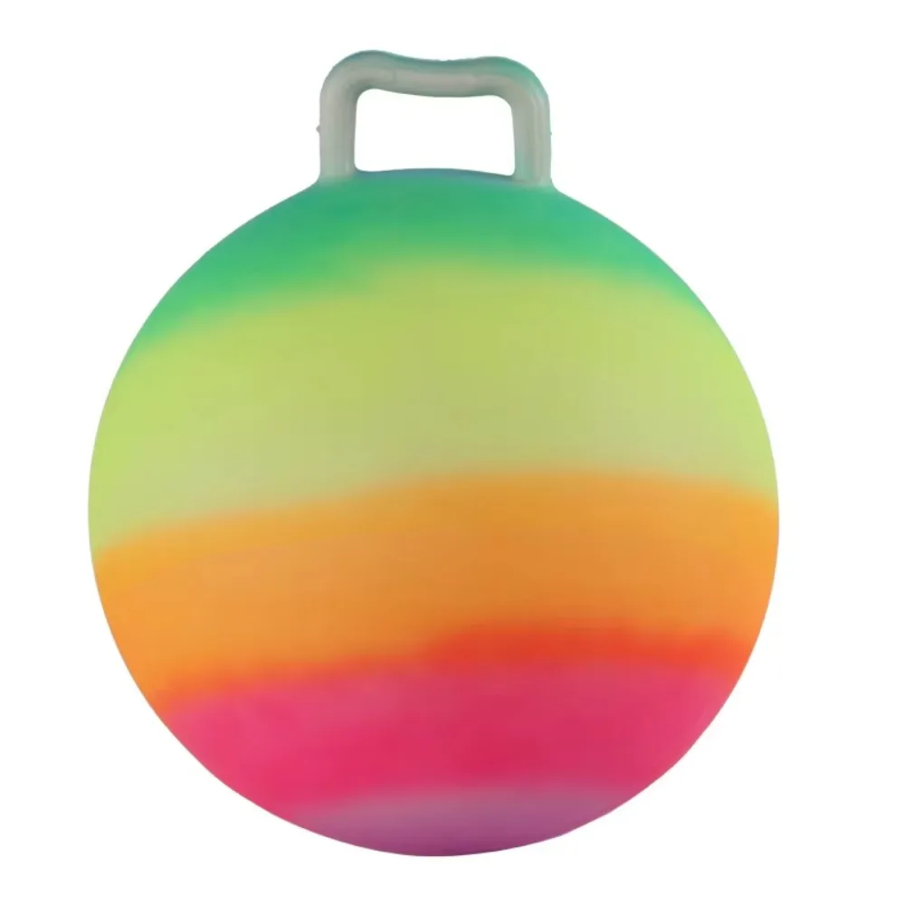 Durable Diameter 18 Inch Kids Bouncy Ball With Handle Rainbow Sports Hopping Ball PVC Inflatable Jumping Ball Children