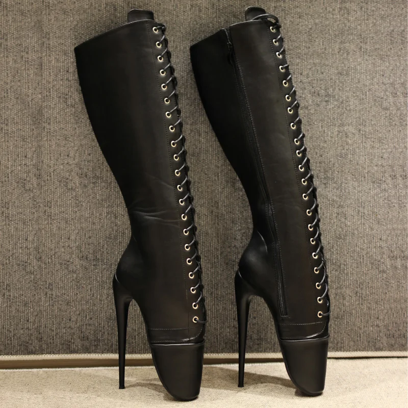 نمط جديد مثير الباليه عالية الكعب الوثن كوس 7 بوصة كعب الركبة أحذية للجنسين Size36-46