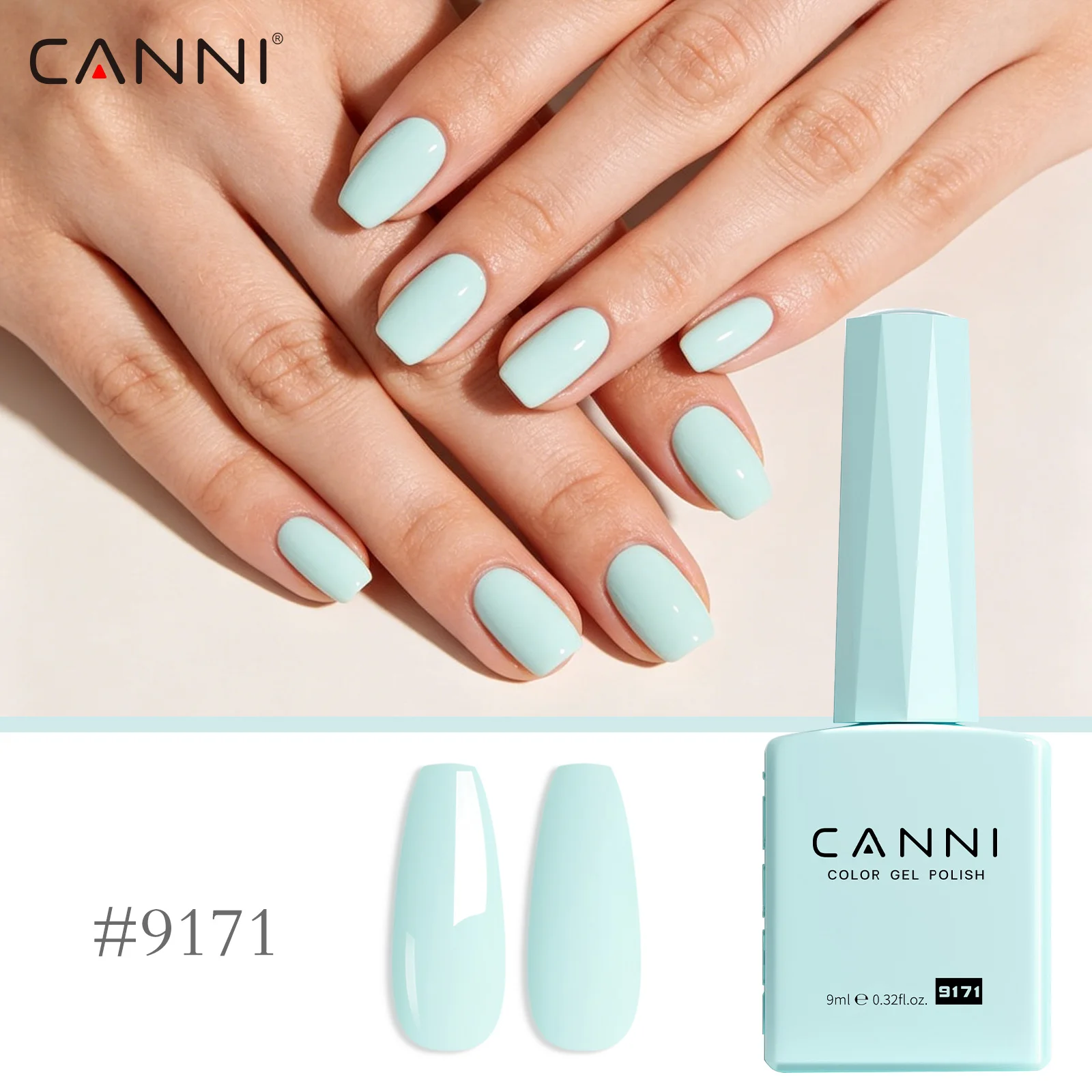CANNI # 9171 Pastell-Mintblauer Gel-Nagellack Abziehbarer UV-LED Hellblauer Nagellack Langanhaltende Salon-Maniküre 9ml – Detail 5