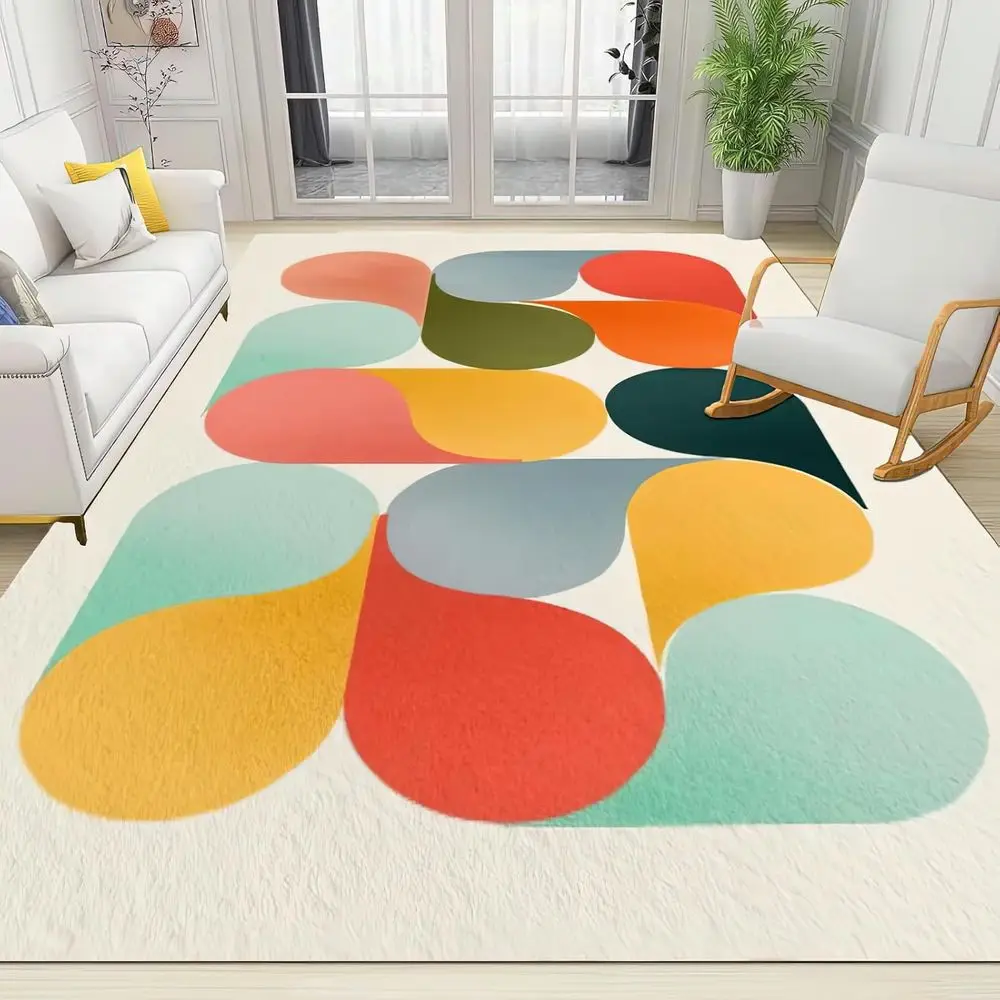 

Geometric Colored Area Rug, Orange Red Circle, Indoor Non-Slip Kids Rug, Washable, Breathable, Durable Carpet for Living Room, B