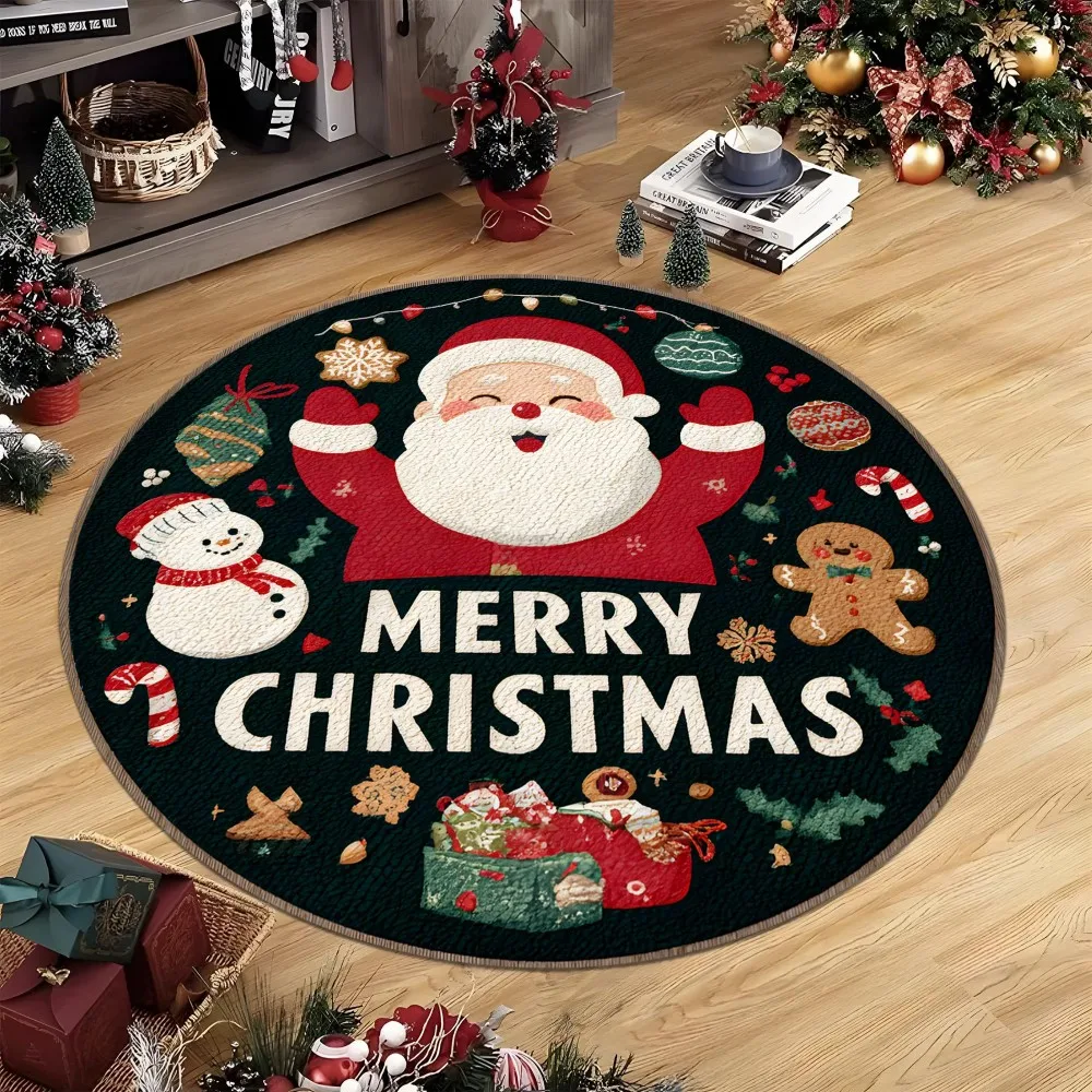 3D Optical Illusion Santa Claus Round Rug Broken Brick Wall Christmas Holiday Floor Area Carpet for Living Room Decor