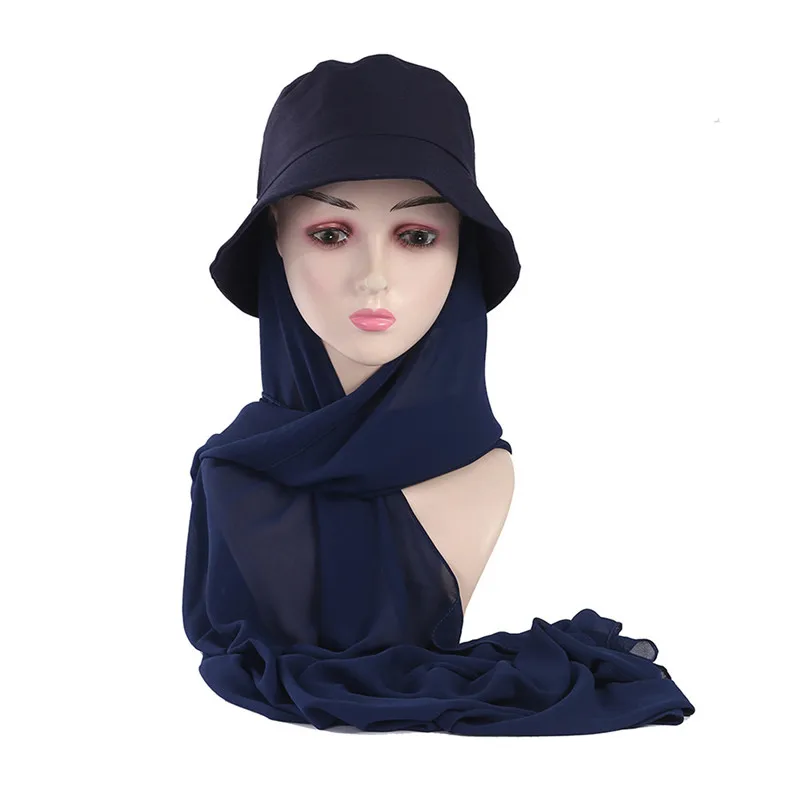 

1pc Muslim Women Bucket Hat With Chiffon Hijabs Summer Sports Cap With Chiffon Hijab Ready To Wear Instant Hijab Islam Headscarf