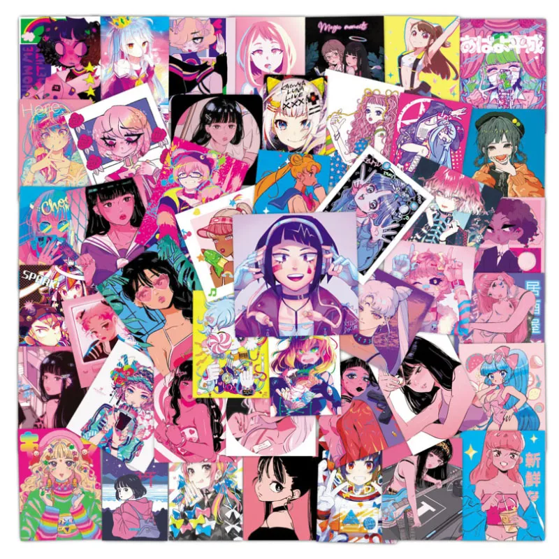 

10/30/50pcs Japanese Style Comic Illustration Cartoon Girl Waterproof Skateboard Travel Suitcase Phone Laptop Luggage Girl Toy