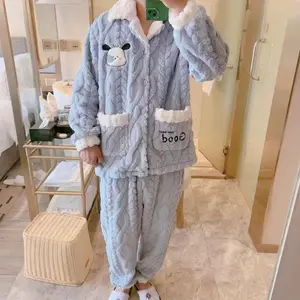 Frauen männliches Winterpaar Jacquard Coral Warm Harm Cartoon Designs Crayola Dog Casual Pyjamas Set Homewear 8 Hauptverkäufe von Crayola -Wachskreide - №2