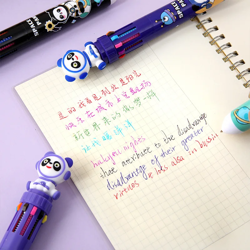 20Pcs/Lot Cute Cartoon Space Panda 10 Color Ballpoint Pens Multi Color Pen Marking Stationery Kids School Supplies Kawaii Gifts