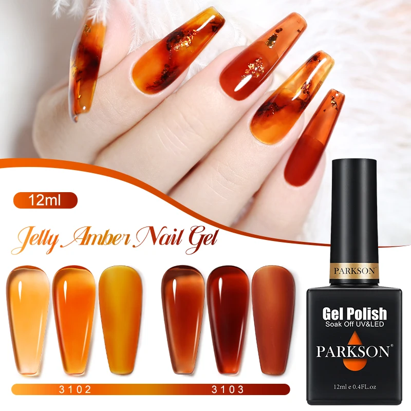 Parkson Jelly Amber Nagelgellack, 12 ml, durchscheinende Lacke, Soak Off Semi Permanent Nail Art Top Base Coat Lacquer Maniküre