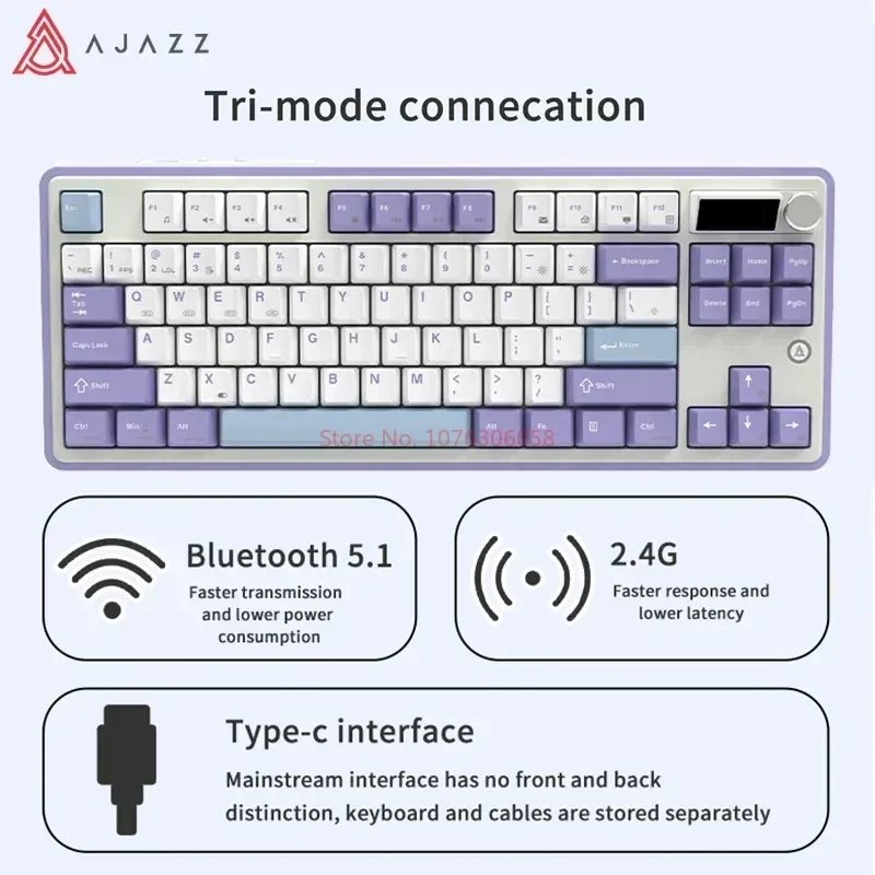 Imagem -05 - Ajazz-teclado Mecânico Bluetooth sem Fio Teclado de Jogo Personalizado Hot Swap Rgb com Fio Modo 84 Chaves 2.4g Ak870