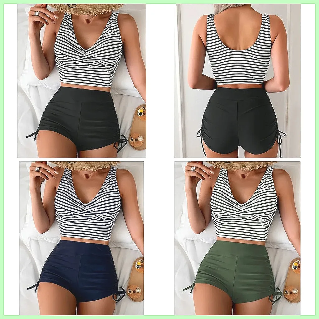 

Комплект танкини с эффектом пуш-ап для женщин, купальник из двух частей, скрывающий живот, для пляжа и бассейна