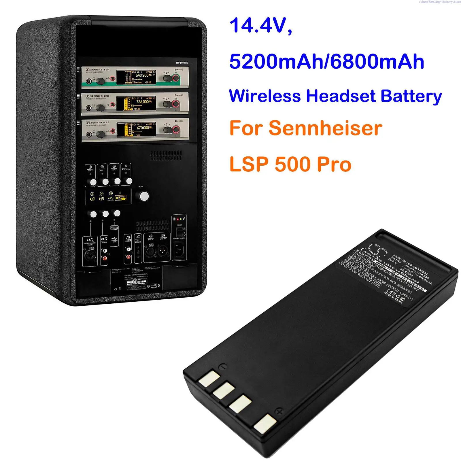 Cameron Sino 14.4V 5200mAh/6800mAh Wireless Headset Battery 505596, LBA 500 for Sennheiser LSP 500 Pro +TOOL