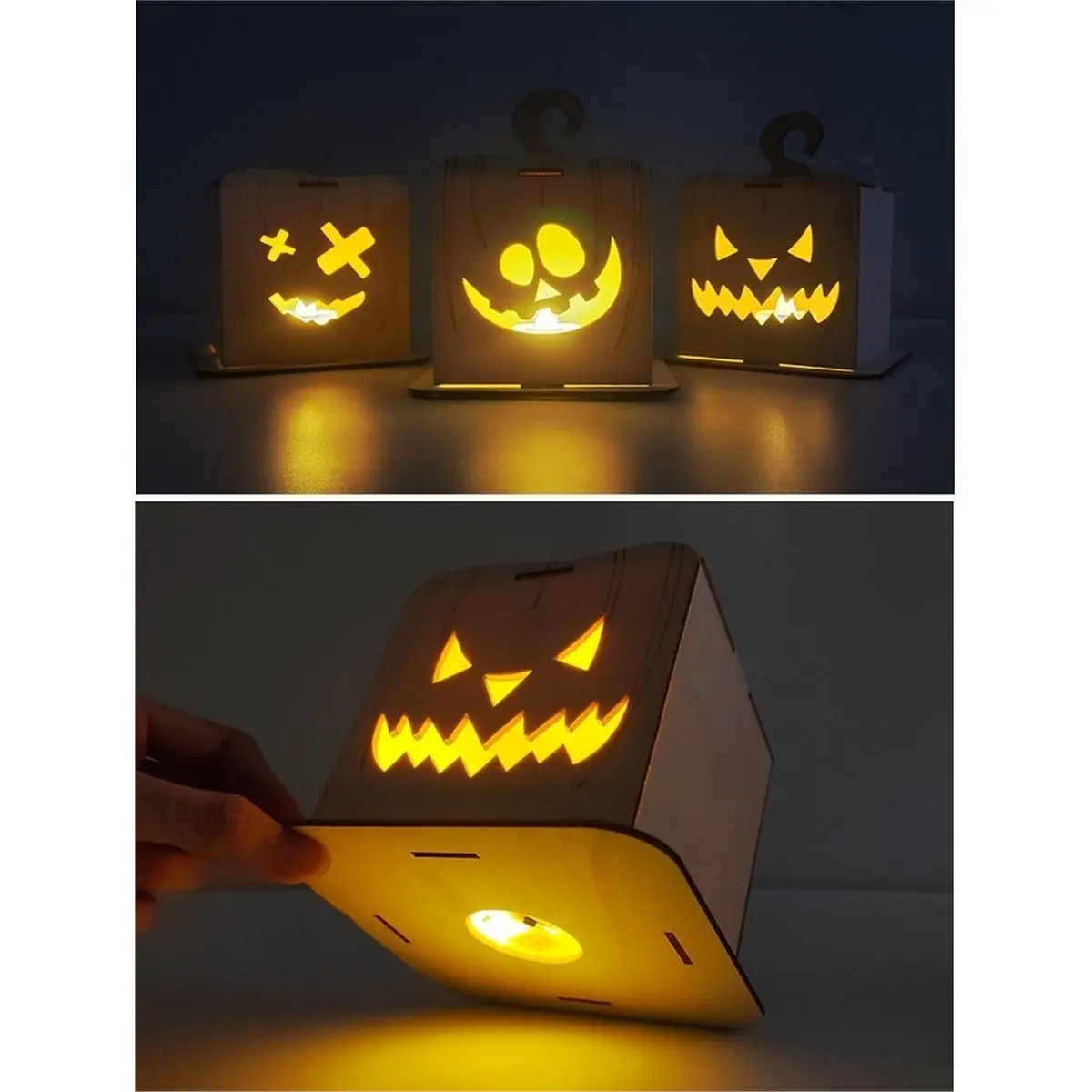 6 Pack Halloween Wooden Pumpkin Lantern DIY Craft Kit LED Candle Holder Kids Painting Decor Party Table Ornament
