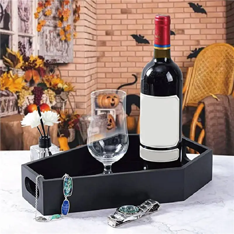 AB33-2X Coffin Shape Black Tray Storage Box Gothic Wood Tray Decoration Birthday Present Gift