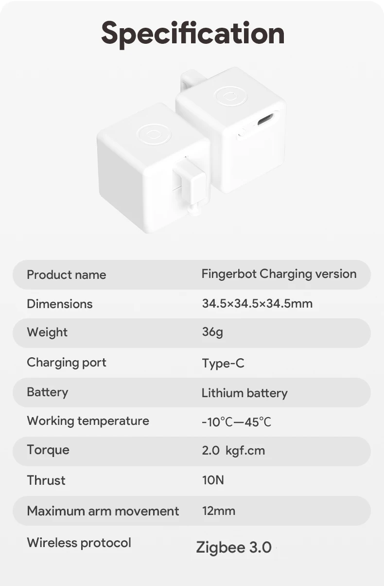 Typ-C Wiederaufladbare Tuya Zigbee Smart Touch Fingerbot Plus 5V Roboter Taste Drücker Arm Schalter Unterstützung Alexa google Home Alice – Detail 6