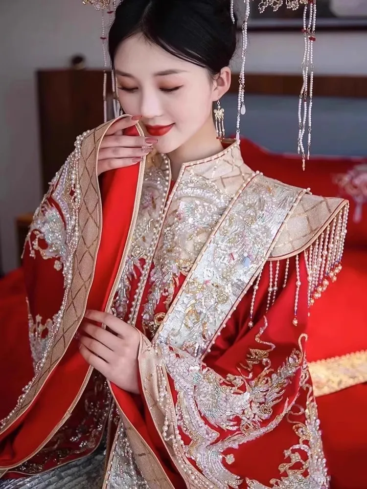 ウェディングドレス 大きめサイズ 鳳凰冠と赤のフルセット 中華風
