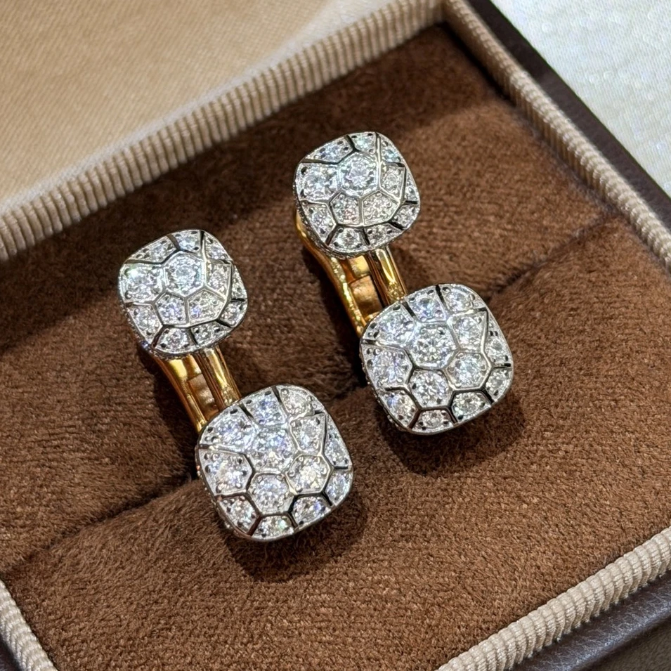 KQDANCE  925 Sterling Silver Full High Carbon Diamond Paved Cubic Square Earrings For Women Real Gold Plated Fine Jewelry
