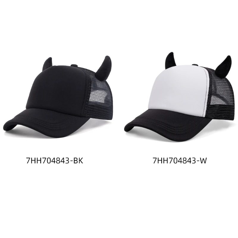 Woman Man Devil Horn Baseball Caps Adult Adjust Head Size Caps Gathering Teens Eye Catching Mesh Hat for Outdoor Sports