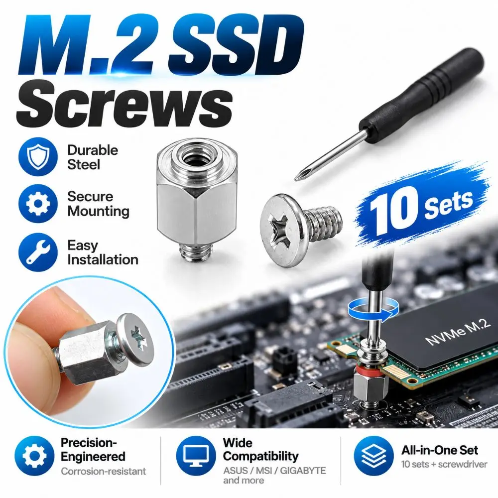 Metal M.2 SSD Screws Hex Standoffs Black Screws Hard Drive Screws With Screwdriver Motherboard Standoff Screws for Desktop PC