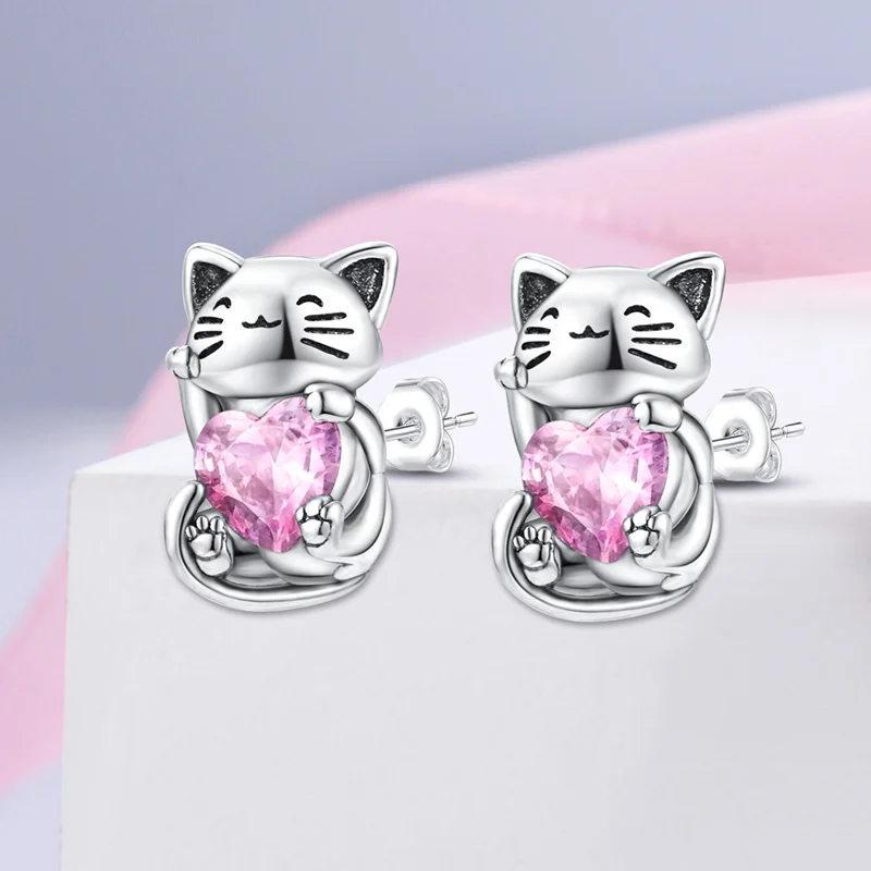 

100 %925 Sterling Silver Earrings Women Cat Ear Stud Earrings Hoop Earring For Anniversary Wedding Jewelry Gift