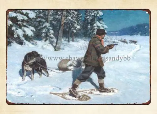 Hazards of the Trail dog hunter wolf Philip Goodwin Paintings 1925 metal tin