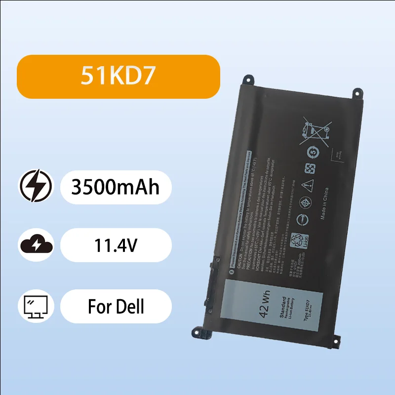 

Premium 51KD7 Laptop Battery For Dell Chromebook 11 3180 3189 Y07HK P26T 11.4V 3500mAh High Performance Battery