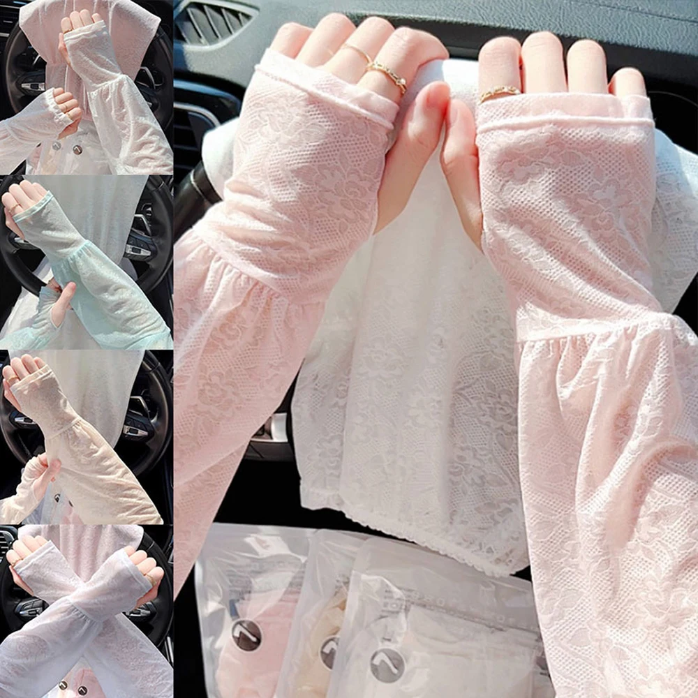 

Super Fairy Sun Protection Cuffs Women Summer Thin Arm Cover Loose Half Finger Gloves Lace Breathable Arm Sleeves Solid Color