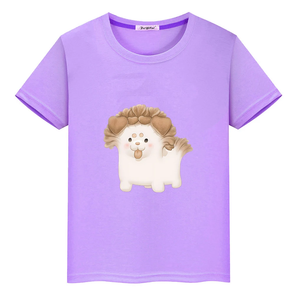 Vegetable Fairy Maitake Mushroom Dog T-shirt Casual Short Sleeve Children Tee-shirt Kawaii Boys and Girls 100% Cotton Tshirt Kid