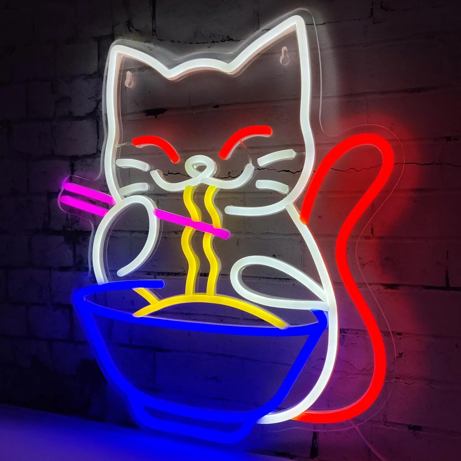 35*30cm Anime Neon Sign Japanese Lucky Cat Noodle LED Light Sign for Home Living Room Wall Decor Cartoon Cat Art Decoration