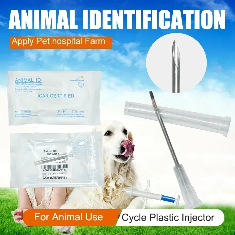 50pcs Separated Needle FDX-B Pet ID Tag Animal Microchip Syringe with EM4305 Glass Tag 2.12x12/1.4x8/1.25x7MM Pet Identification