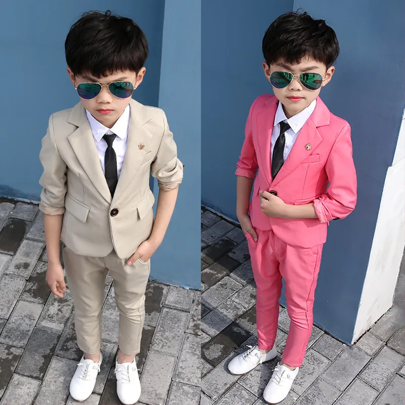 Flower Boys Formal Coat Pants Tie 3Pcs Suit Kids White Baptism Wedding Party Costume Children Performance Ceremony Costume Dress