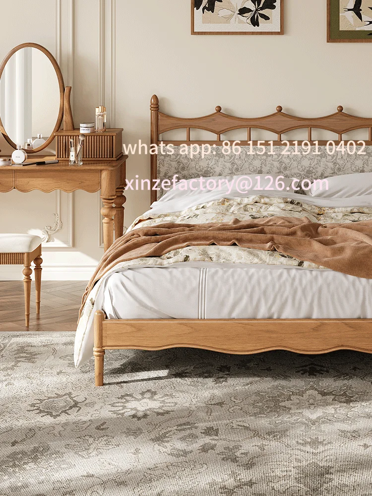 غرفة نوم رئيسية مصنوعة من الخشب الصلب على الطراز الفرنسي القديم قابلة للتخصيص #2