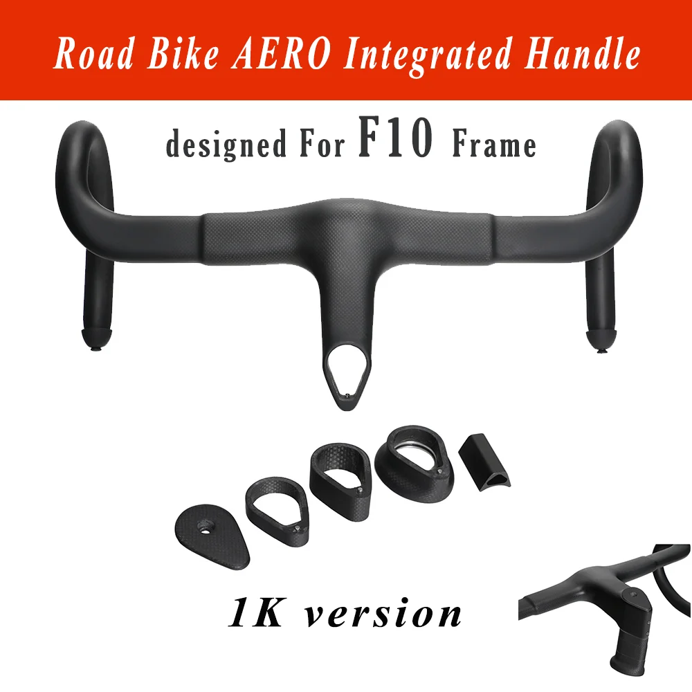 1K Matte / gloss ROAD BIKE BAR FOR F10 Frame 28.6mm Full Carbon Fiber Integrated Cockpit Road Handlebar Adapter Computer Mount