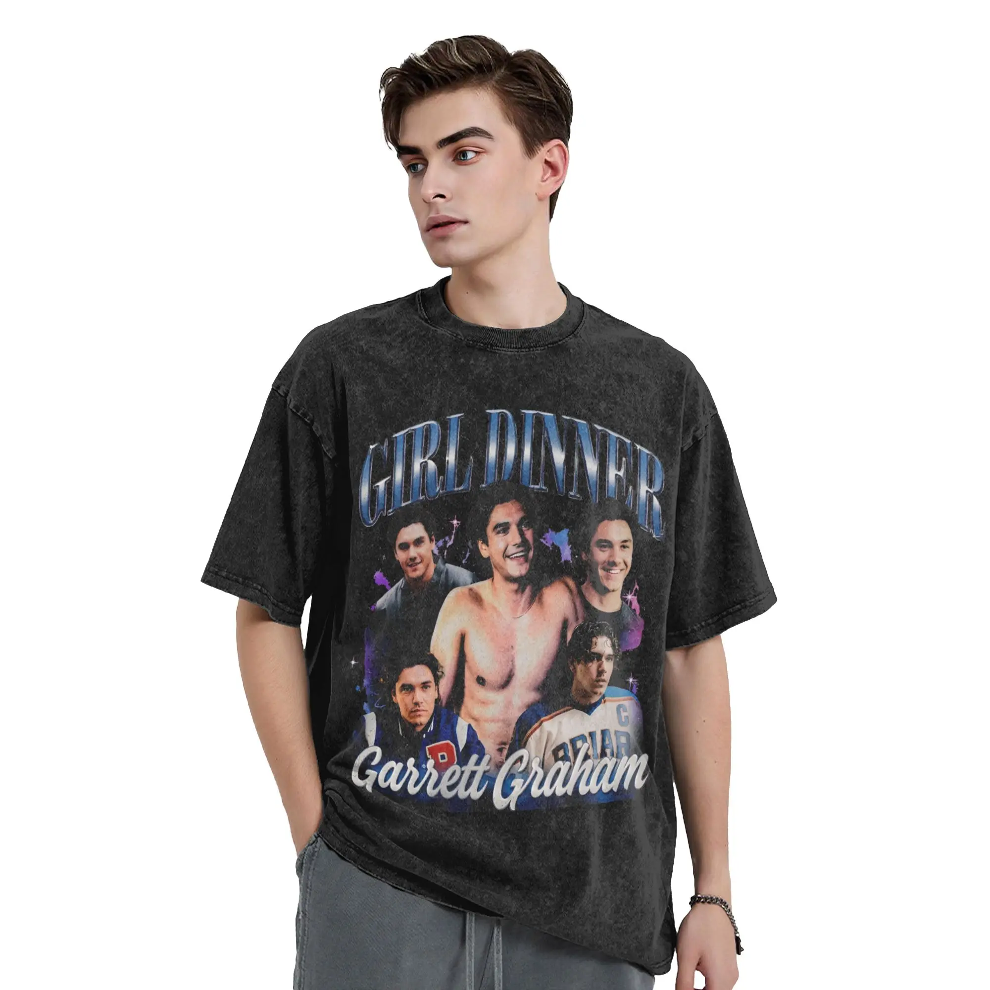 Humor Girl Dinner Garret Graham  T-Shirts for Men O Neck Cotton Washed T Shirts Off Campus  Short Sleeve Tee Shirt Big Size Tops