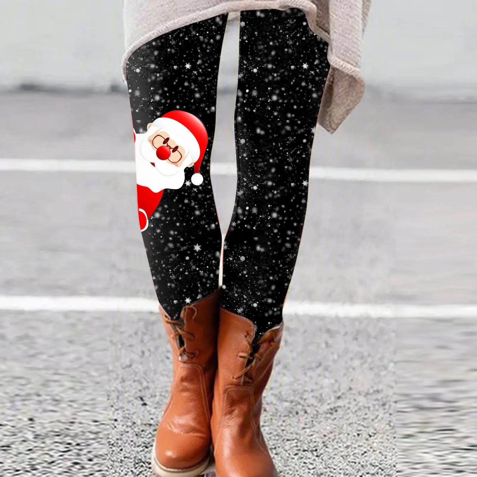 Women Christmas Leggings Elastic High Waist Skinny Santa Claus Snowman Printed Pants Autumn Winter Cute Comfortable Slim Bottoms