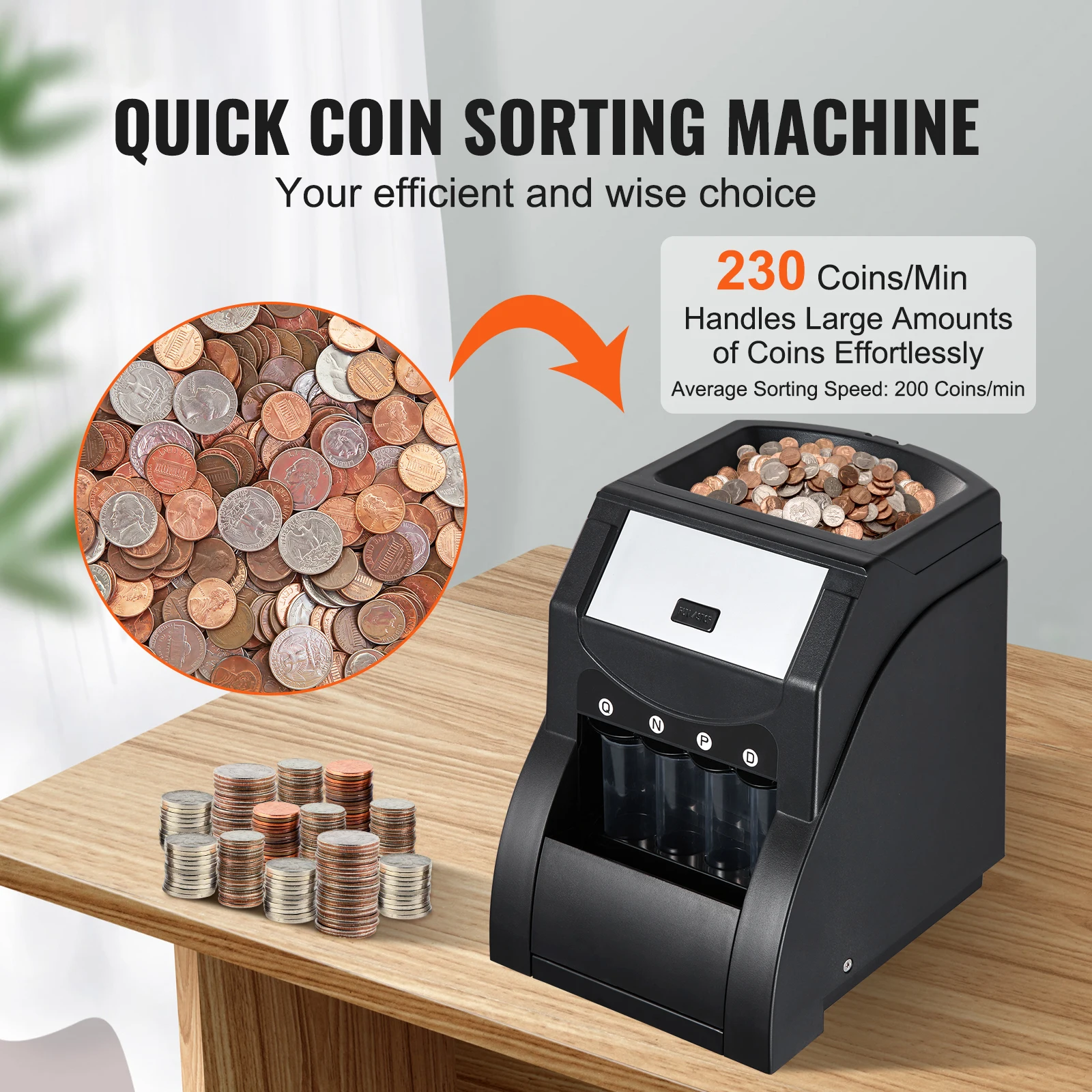 SucceBuy 230/300 Coins/Min USD Coin Sorter Wrapper Professional Electric Automatic Machine LED Display for School Shop Bank Home