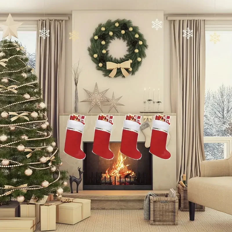 

6pcs Christmas Gift Socks Red Wide Mouth Diy Red Christmas Stockings Soft Christmas Tree Sock Pendant Christmas Decorations