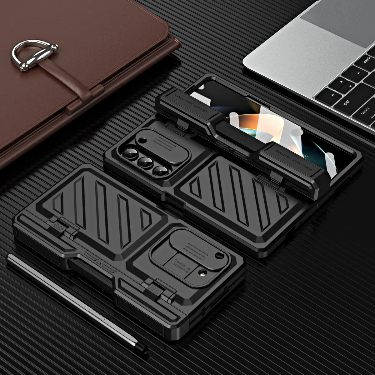 

With Pen Case For Samsung Galaxy Z Fold 5 Fold5 Hinge Protection Slide Camera Cover Hard Armor Cases with Kickstand Screen Film
