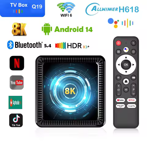 Smart Q19 TV Box Android14 Allwinner H618 8K Media Player Google Voice Assistant Storage Dual WiFi Bluetooth 5.4 Voice Remote