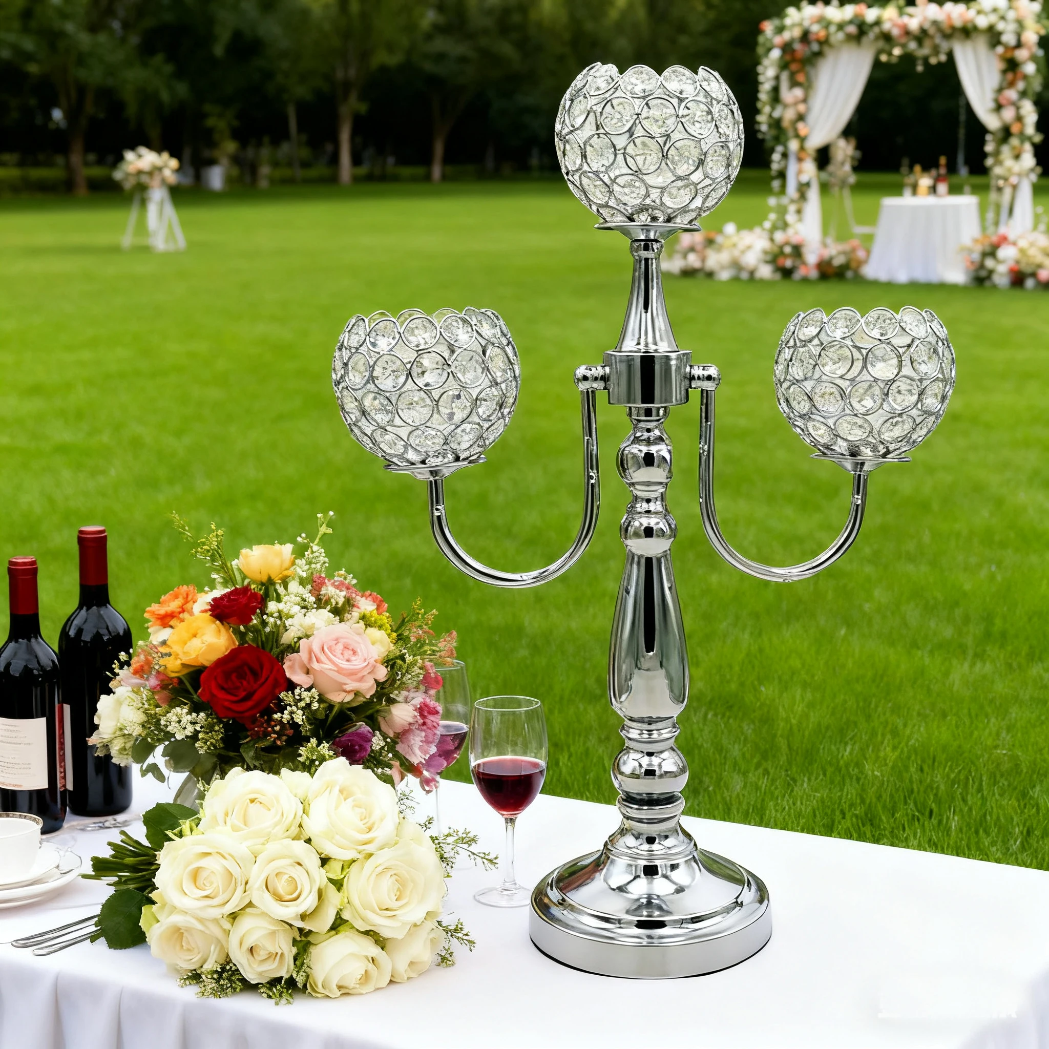 

12pcs f30 Metal Candlestick Euro Creative Wedding Props Desktop Ornaments Electroplated Chrome fashion 3 Arms Candelabras ivy43