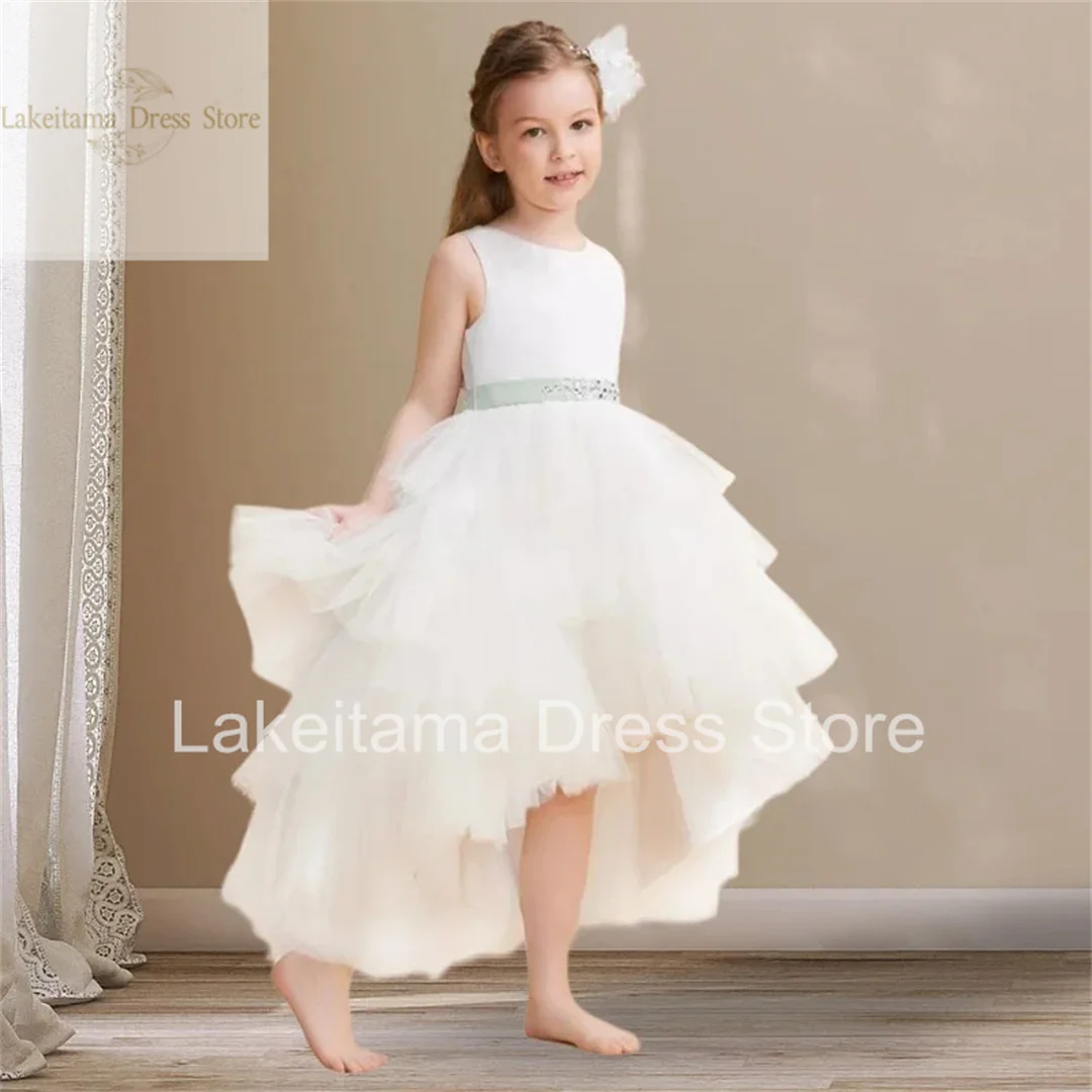 White Flower Girl Dress Sleeveless Kids Birthday Party Beauty Pageant First Communion Elegant Dress Suitable For 1-14 Years